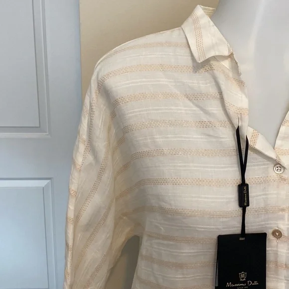 NWT! Massimo Dutti Striped Linen Tie Blouse - Picture 2 of 7